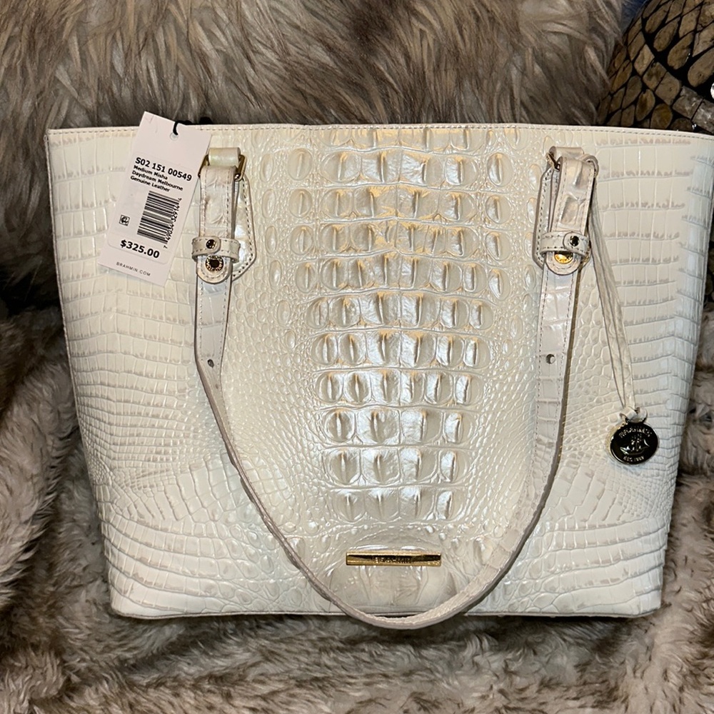 Brahmin Ivory Croc-Embossed Tote